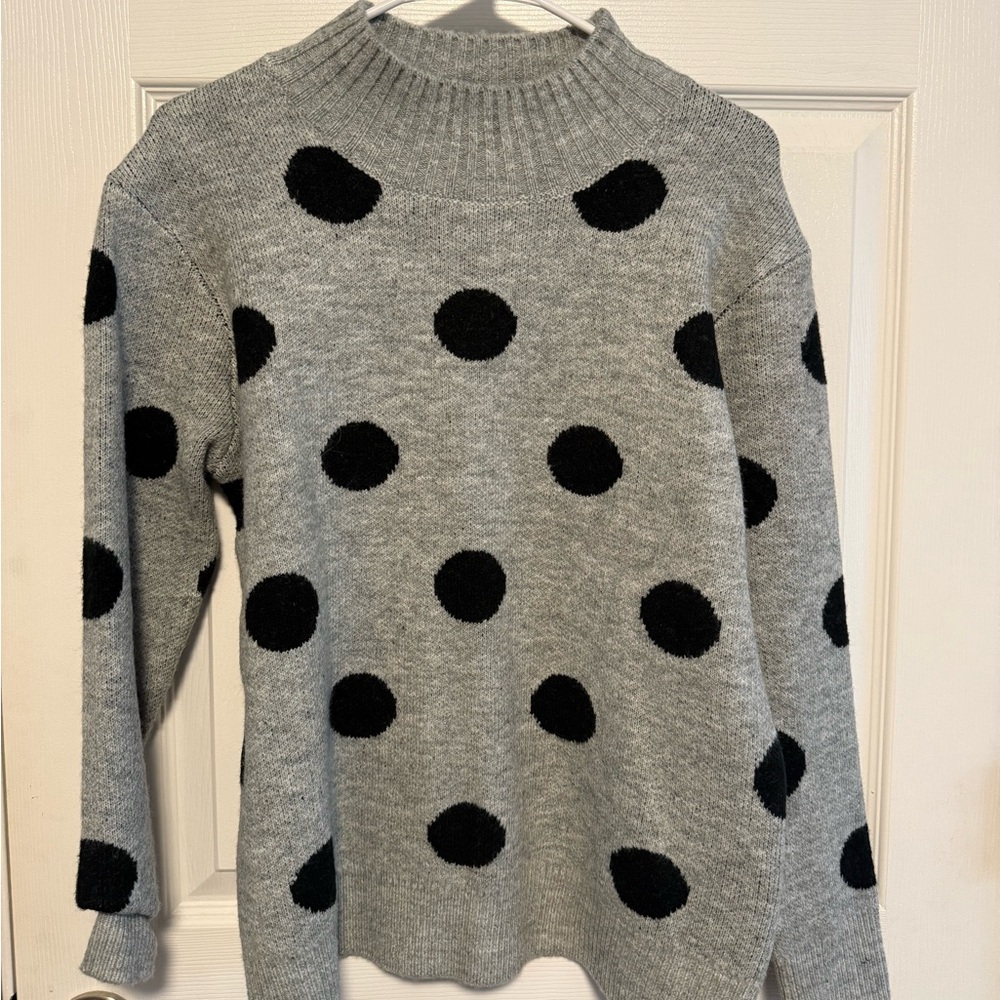 Serengeti Gray and Black Polka Dot Turtleneck Sweater